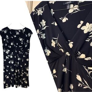 Chaps Navy & Cream Dress Babydoll Mermaid Fit & Flare Floral Sleeveless Size 16W